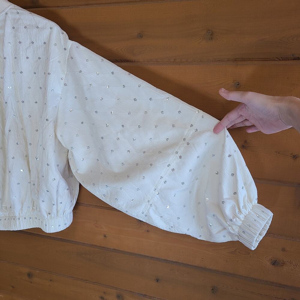 Dolce Cabo Jacket Bomber Embellished Balloon Sleeve Ivory NWT Large Bridal Boho - Picture 7 of 7